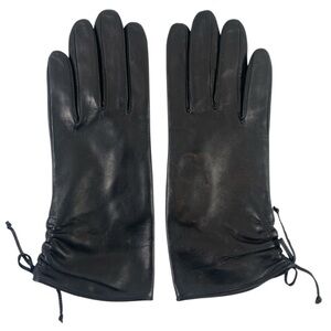 Nine West Women’s Black Leather Gloves Gathered Draw‎ Strings at Wrist Sz M